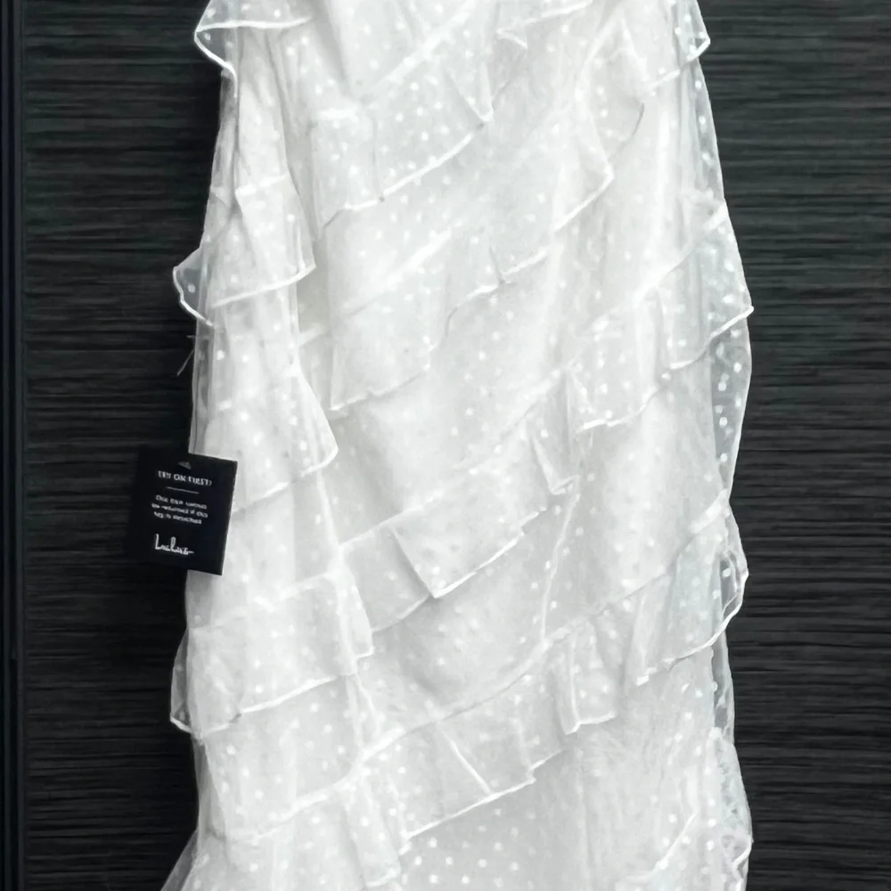 Lulus White Mesh Ruffled Swiss Dot Midi Dress - Picture 2 of 3
